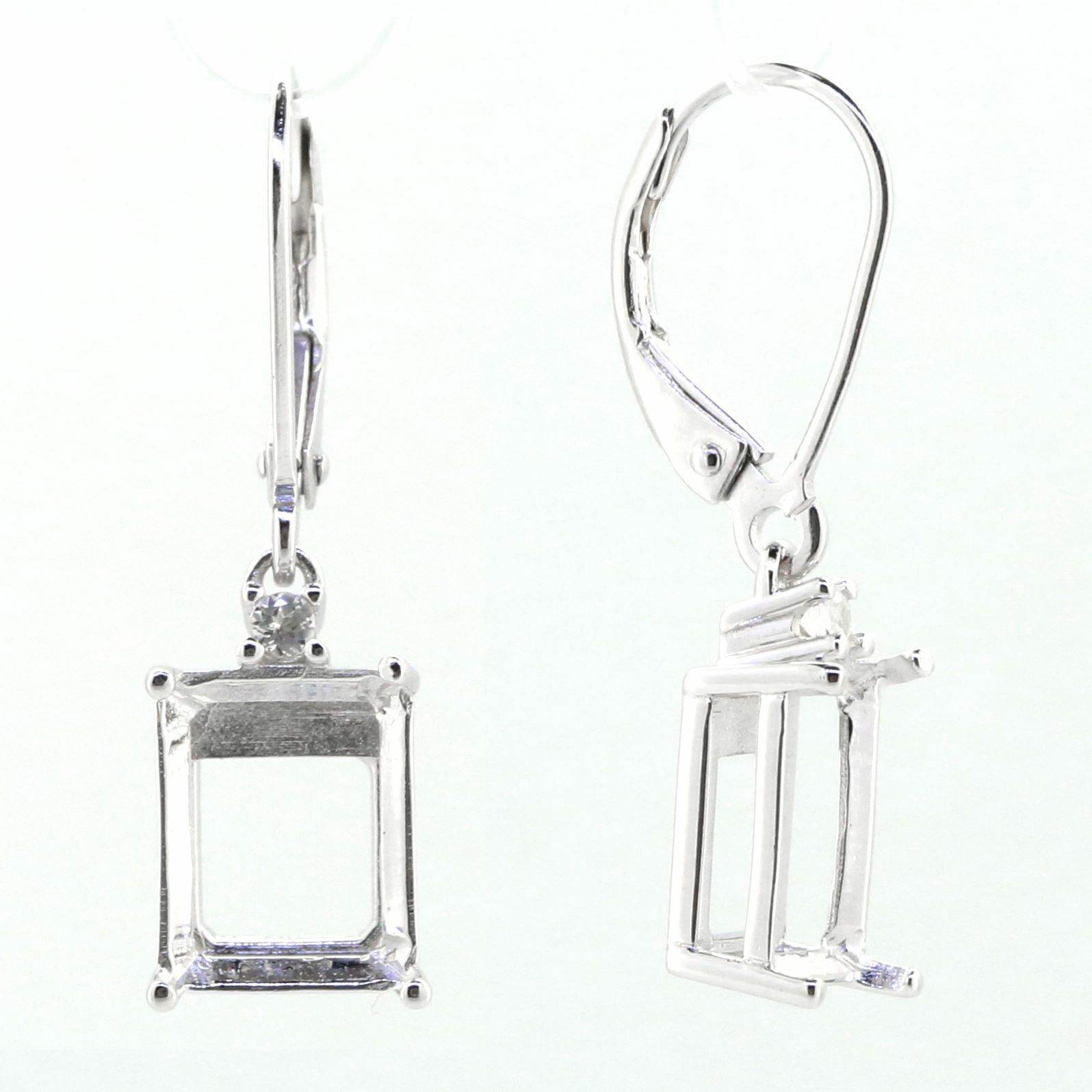 Sterling Silver Semi Mount Earrings Setting Emerald OCT 10X8mm White T - Syzjewelry