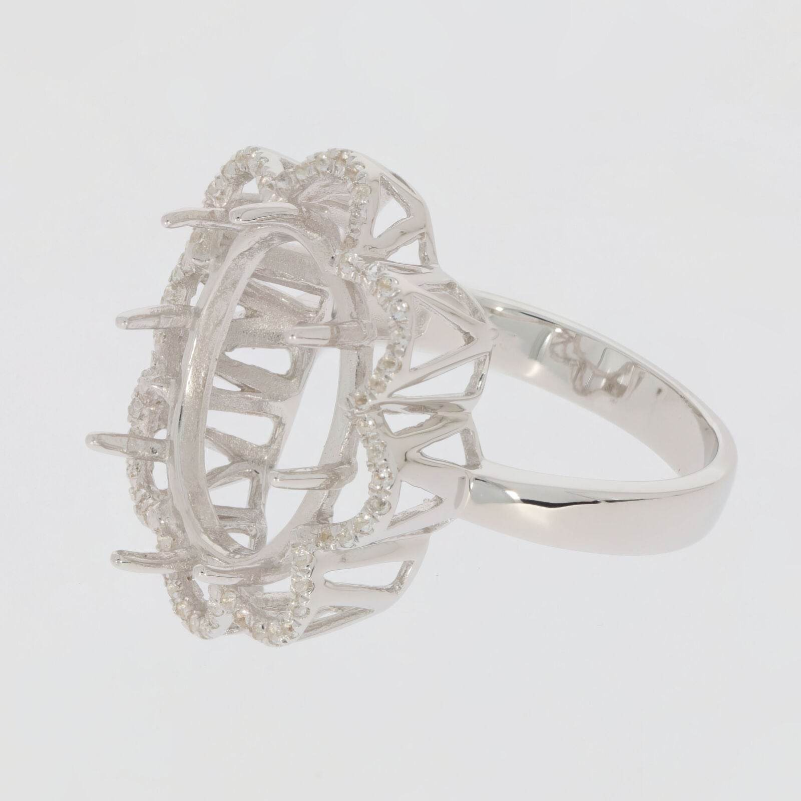 Sterling Silver Semi Mount Ring Setting Oval OV 17X13mm Swirl Halo - Syzjewelry