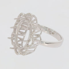 Sterling Silver Semi Mount Ring Setting Oval OV 17X13mm Swirl Halo - Syzjewelry