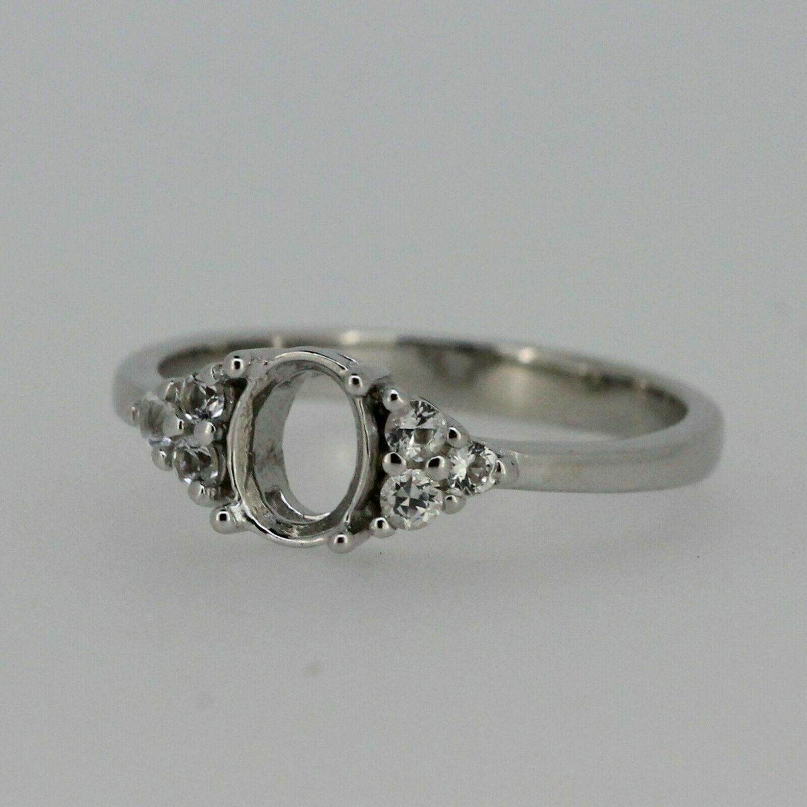 Sterling Silver Semi Mount Ring Setting Oval OV 7x5mm With Accent White Topaz - Syzjewelry