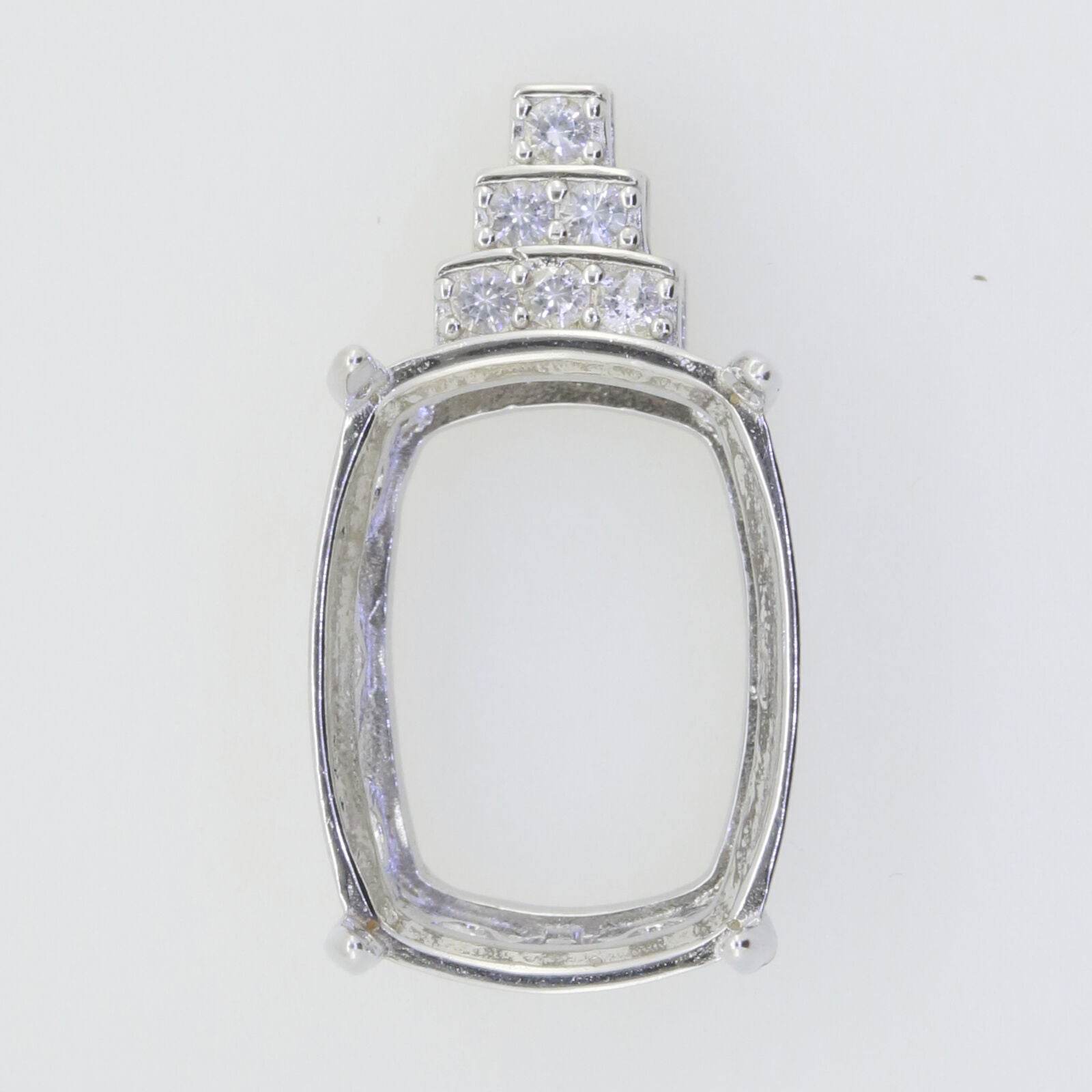 Sterling Silver Semi Mount Pendant Setting Cushion CU 16x12mm White Topaz - Syzjewelry