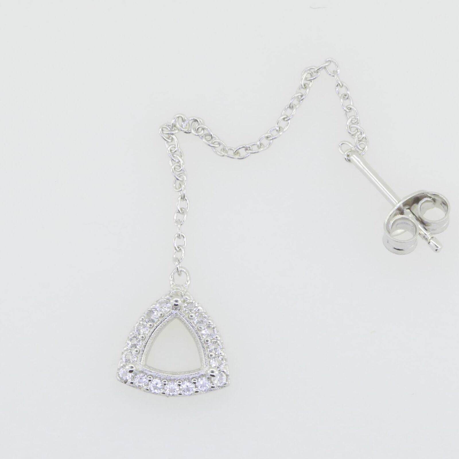 14K White Gold Semi Mount Earrings Setting Trillion TR 6X6mm Solid - Syzjewelry