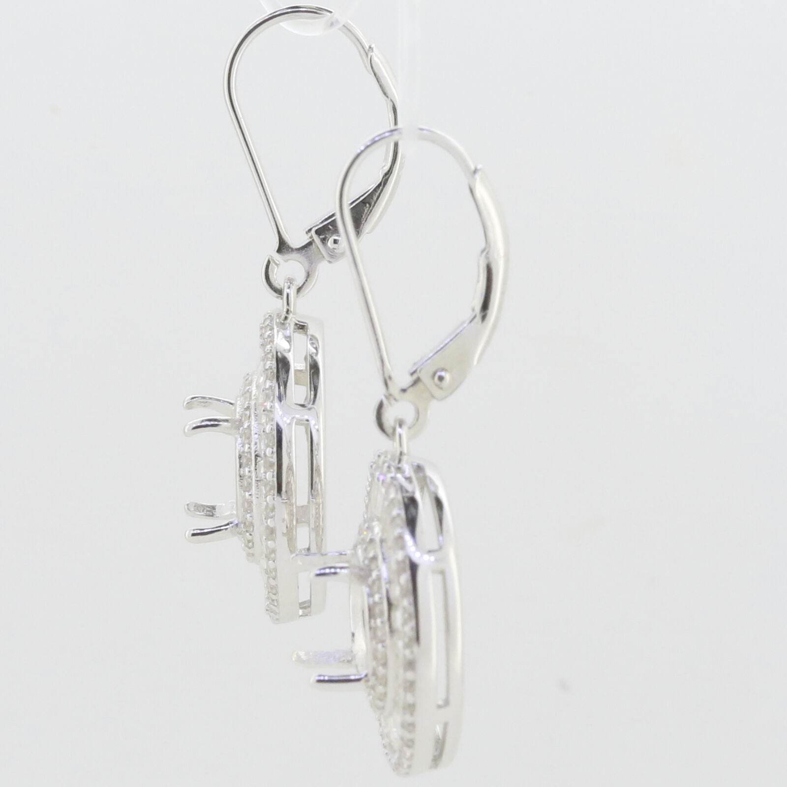 Sterling Silver Semi Mount Earrings Setting Round RD 8x8mm Baguette Tr - Syzjewelry