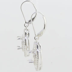 Sterling Silver Semi Mount Earrings Setting Round RD 8x8mm Baguette Tr - Syzjewelry