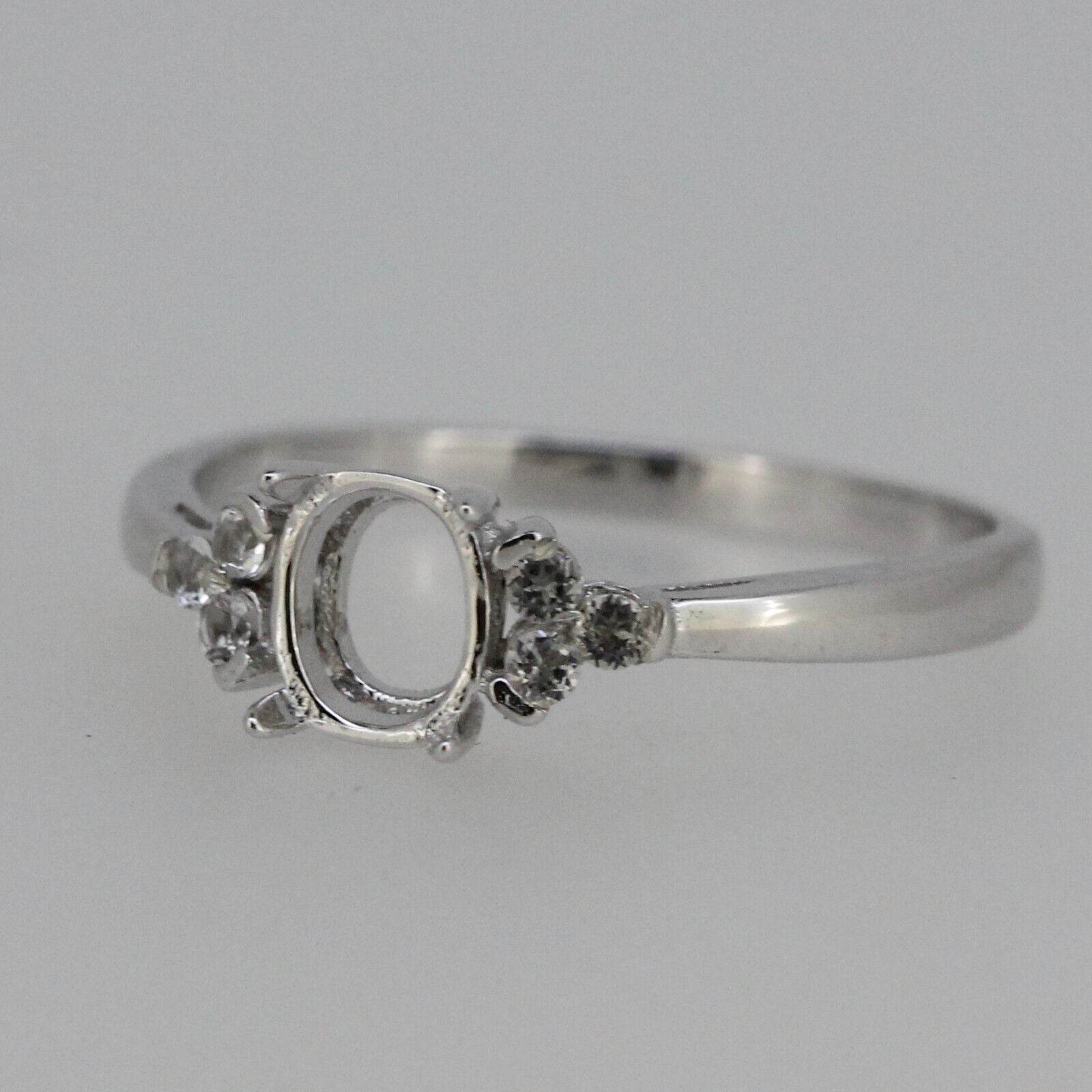 Sterling Silver Semi Mount Ring Setting Oval OV 6x5mm With Accent White Topaz - Syzjewelry