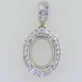 Sterling Silver Semi Mount Pendant Setting Oval OV 10x8mm Halo White Topaz - Syzjewelry