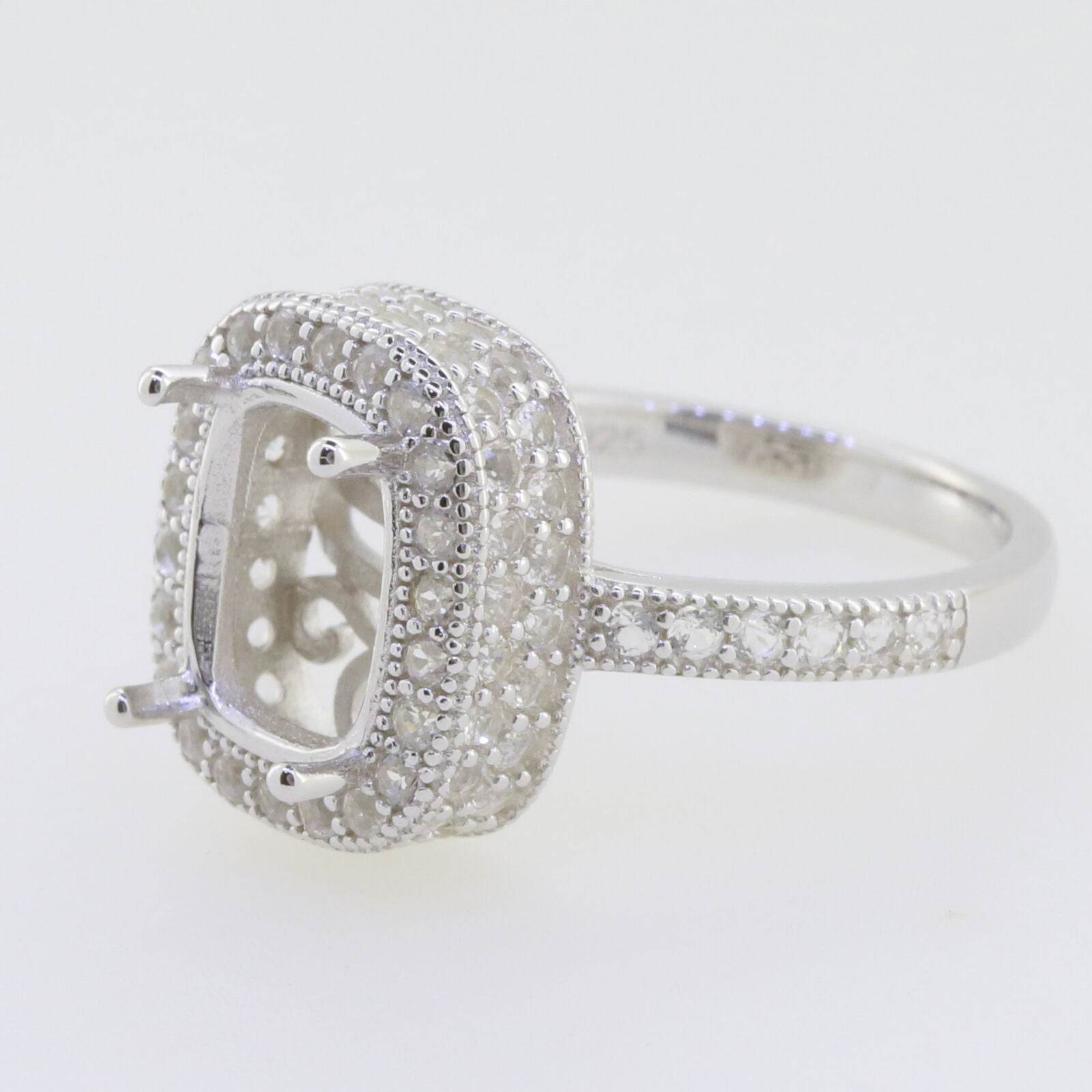 Sterling Silver Semi Mount Ring Setting Cushion CU 10x8mm Halo - Syzjewelry