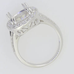 Sterling Silver Semi Mount Ring Setting Oval OV 13X10mm Halo Split Sha - Syzjewelry
