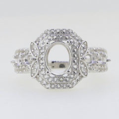 Sterling Silver Semi Mount Ring Setting Oval OV 9x7mm Double Halo 3 Ro - Syzjewelry