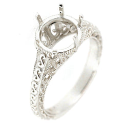 Sterling Silver Semi Mount Ring Setting Round RD 8x8mm Art Deco Style L142 - Syzjewelry