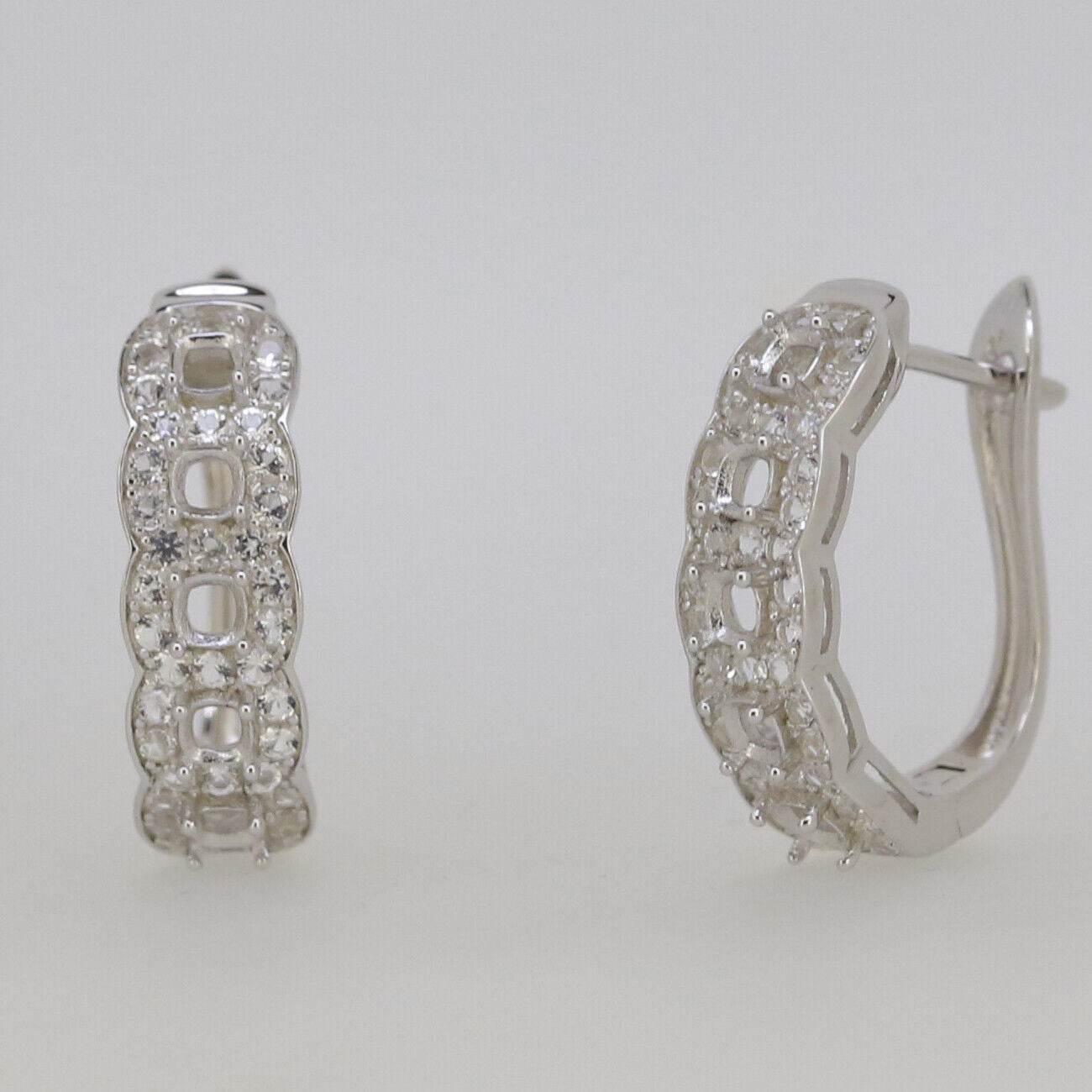 Sterling Silver Semi Mount Earrings Setting Cushion Cu 3x3mm Halo Topaz Hoop - Syzjewelry