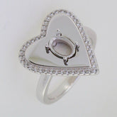 Solid Sterling Silver Semi Mount Ring Setting Oval OV 7x5mm Heart Halo - Syzjewelry