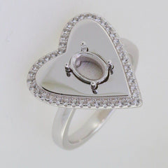 Solid Sterling Silver Semi Mount Ring Setting Oval OV 7x5mm Heart Halo - Syzjewelry