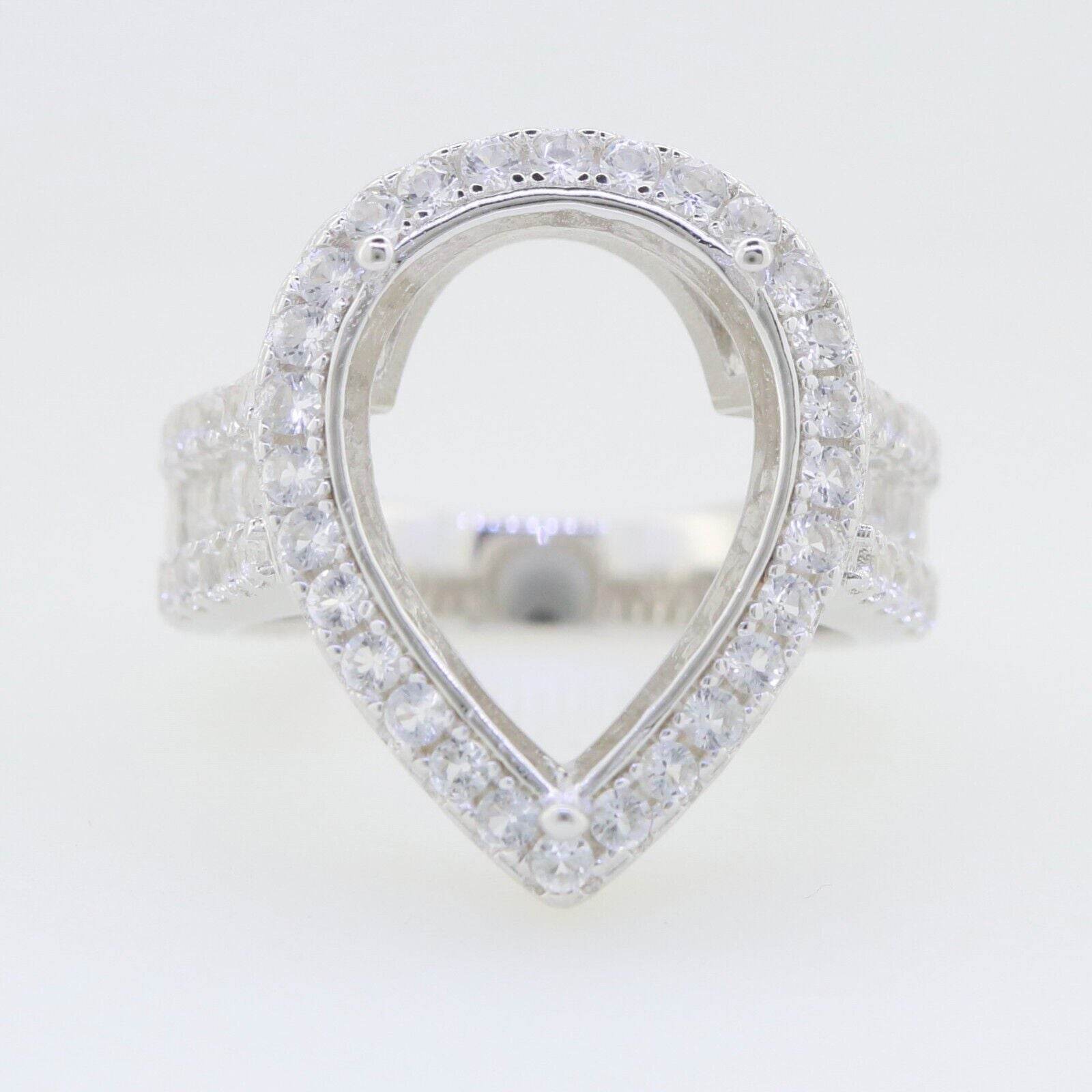 Sterling Silver Semi Mount Ring Setting PE 18X13mm Halo Topaz - Syzjewelry