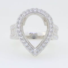 Sterling Silver Semi Mount Ring Setting PE 18X13mm Halo Topaz - Syzjewelry