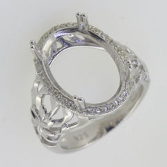Sterling Silver Semi Mount Ring Setting Oval OV 18x13mm Vintage Repro Halo Topaz - Syzjewelry