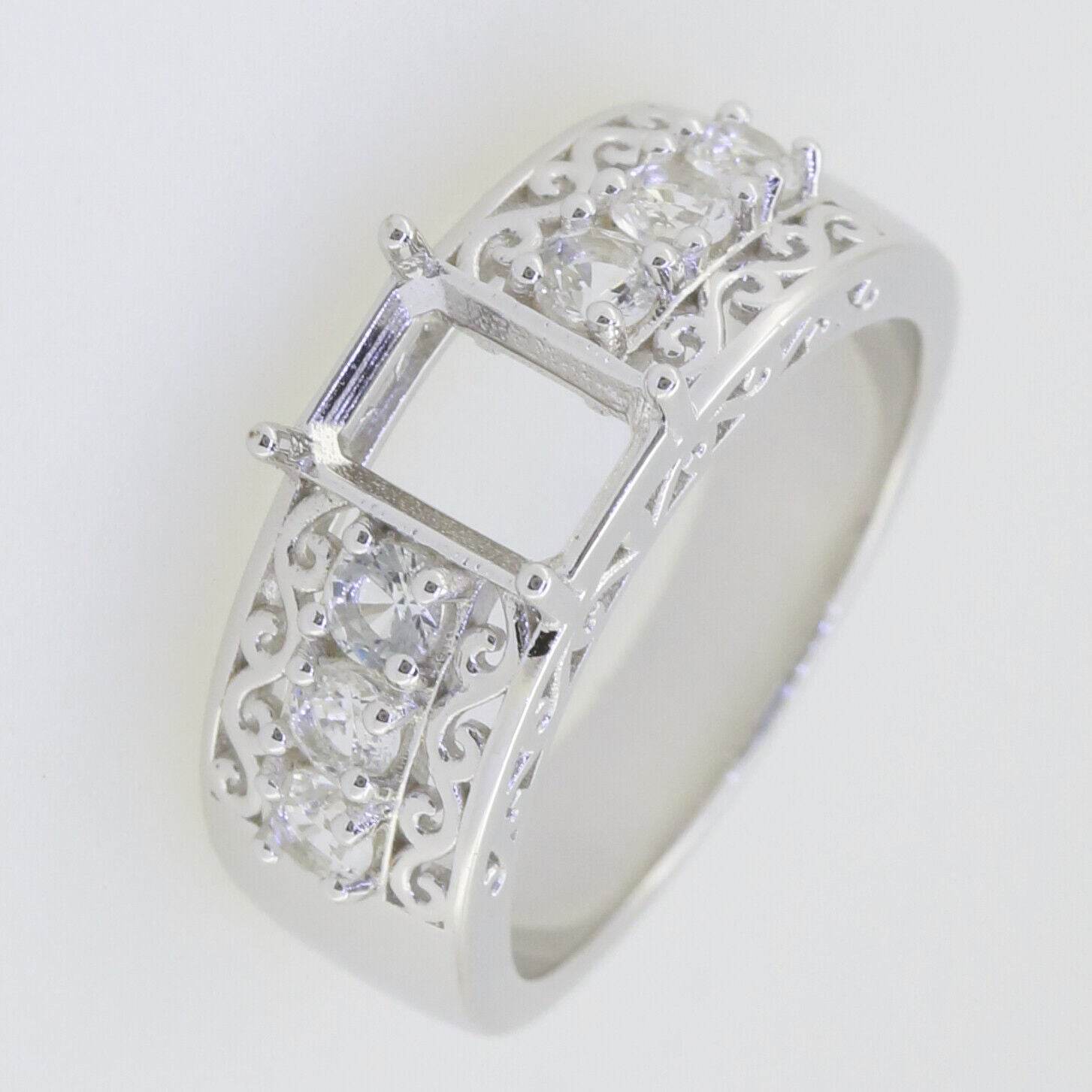 Sterling Silver Semi Mount Ring Setting Emerald OCT 8x6mm - Syzjewelry