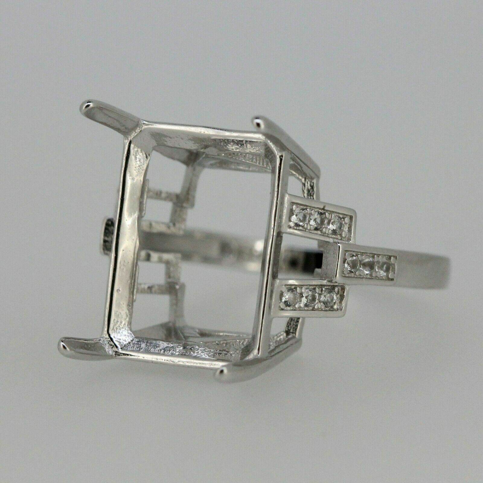 Sterling Silver Semi Mount Ring Setting Emerald Oct 16x12mm White Topaz - Syzjewelry