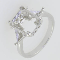 14K White Gold Semi Mount Ring Setting Emerald OCT 12X9mm TRL 5x5mm - Syzjewelry