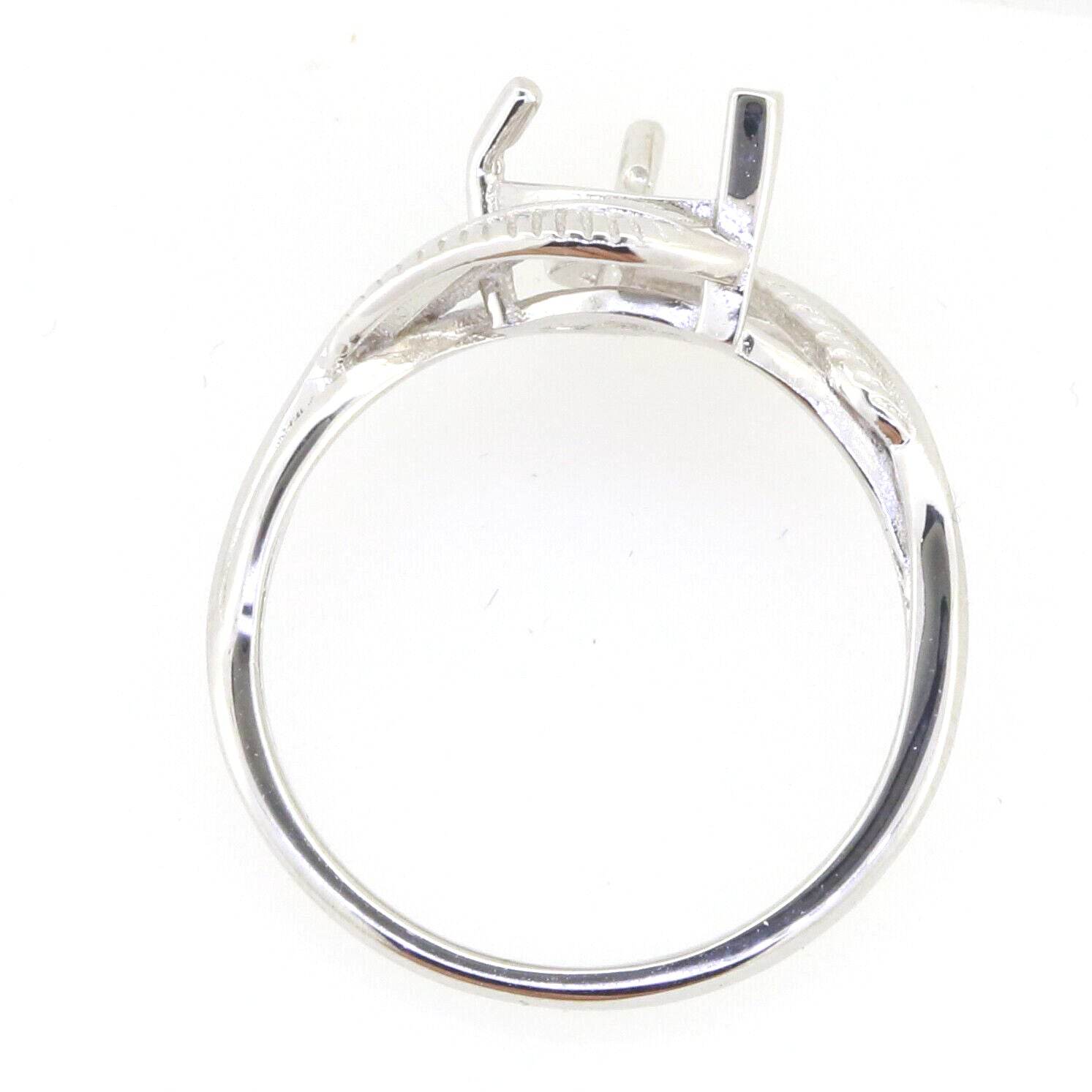 Sterling Silver Semi Mount Ring Setting Pear PE 8x6mm Feather Theme - Syzjewelry