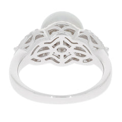 Sterling Silver Semi Mount Ring Setting Round RD 9X9mm Pearl 3 Stone Halo w/ White Topaz - Syzjewelry