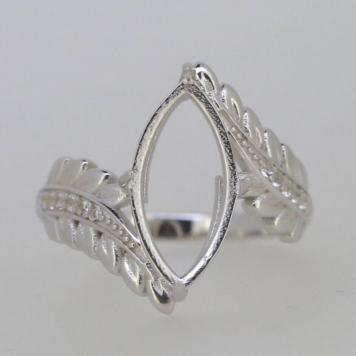 Art Nouveau Sterling Silver Semi Mount Ring Setting Marquise MQ 16x8mm - Syzjewelry