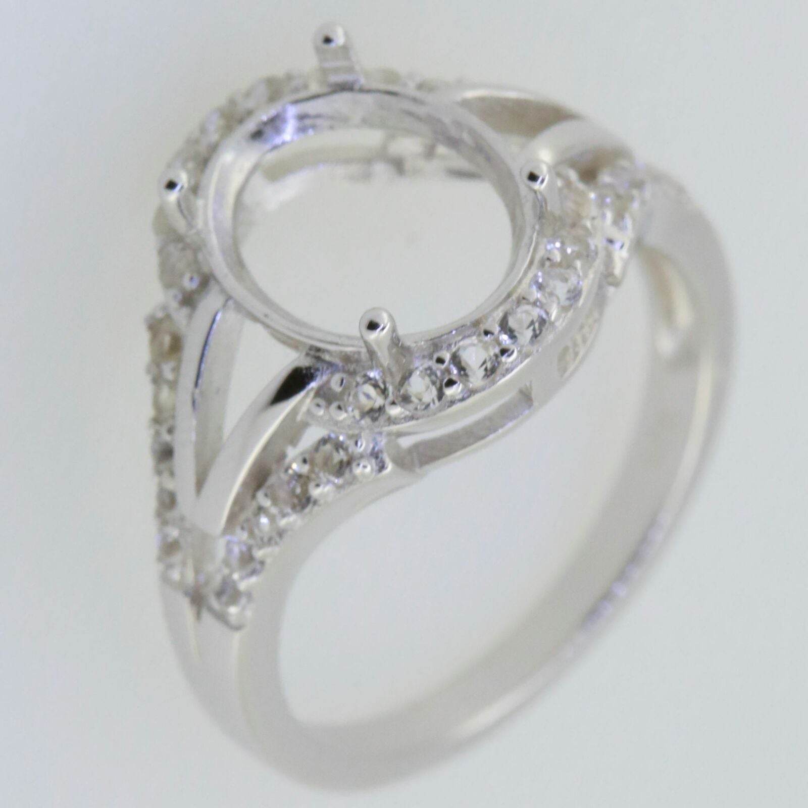 Sterling Silver Semi Mount Ring Setting Oval OV 10x8mm White Topaz Split Sha - Syzjewelry