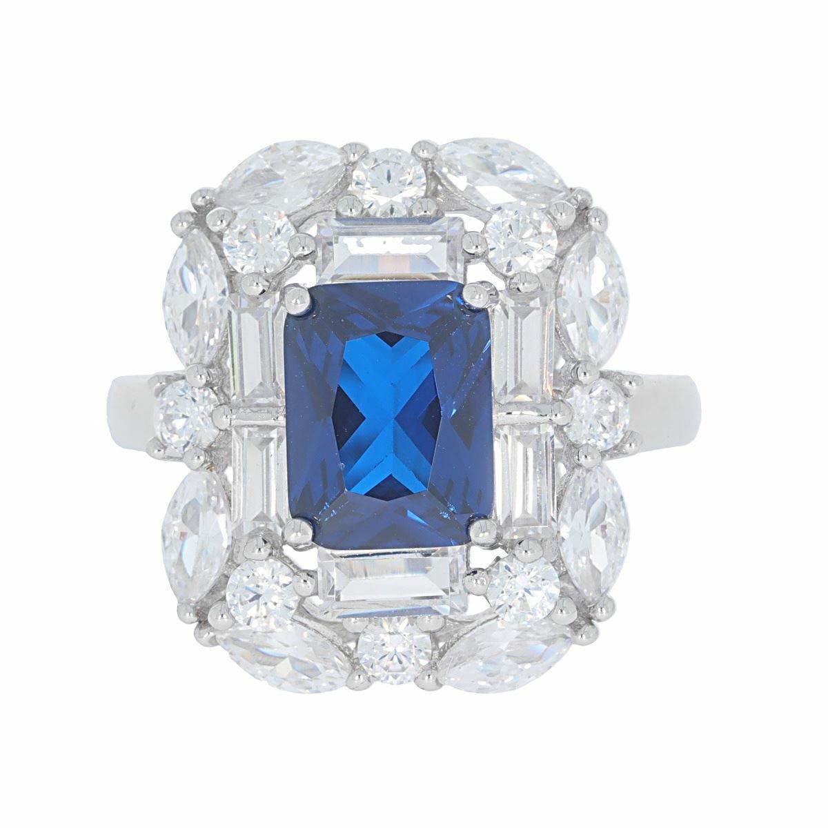 Sterling Silver Semi Mount Ring Setting Emerald OCT 9X7mm Double Halo - Syzjewelry