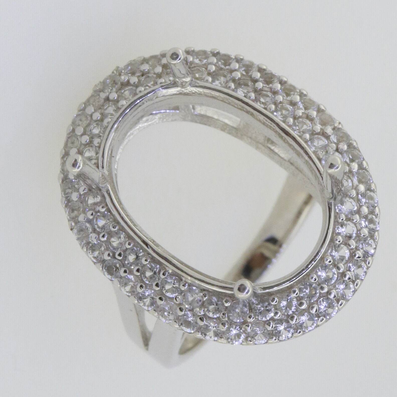 Sterling Silver Semi Mount Ring Setting Oval OV 18x13mm Double Halo Topaz - Syzjewelry