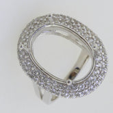 Sterling Silver Semi Mount Ring Setting Oval OV 18x13mm Double Halo Topaz - Syzjewelry
