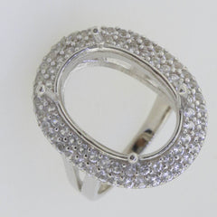 Sterling Silver Semi Mount Ring Setting Oval OV 18x13mm Double Halo Topaz - Syzjewelry