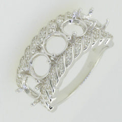 Sterling Silver Semi Mount Ring Setting Round RD 6x6mm 5 Stone Band Design - Syzjewelry