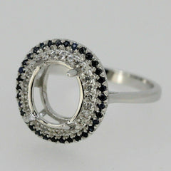 Sterling Silver Semi Mount Ring Setting OV 10x8mm Natural White & Blue Sapphire - Syzjewelry