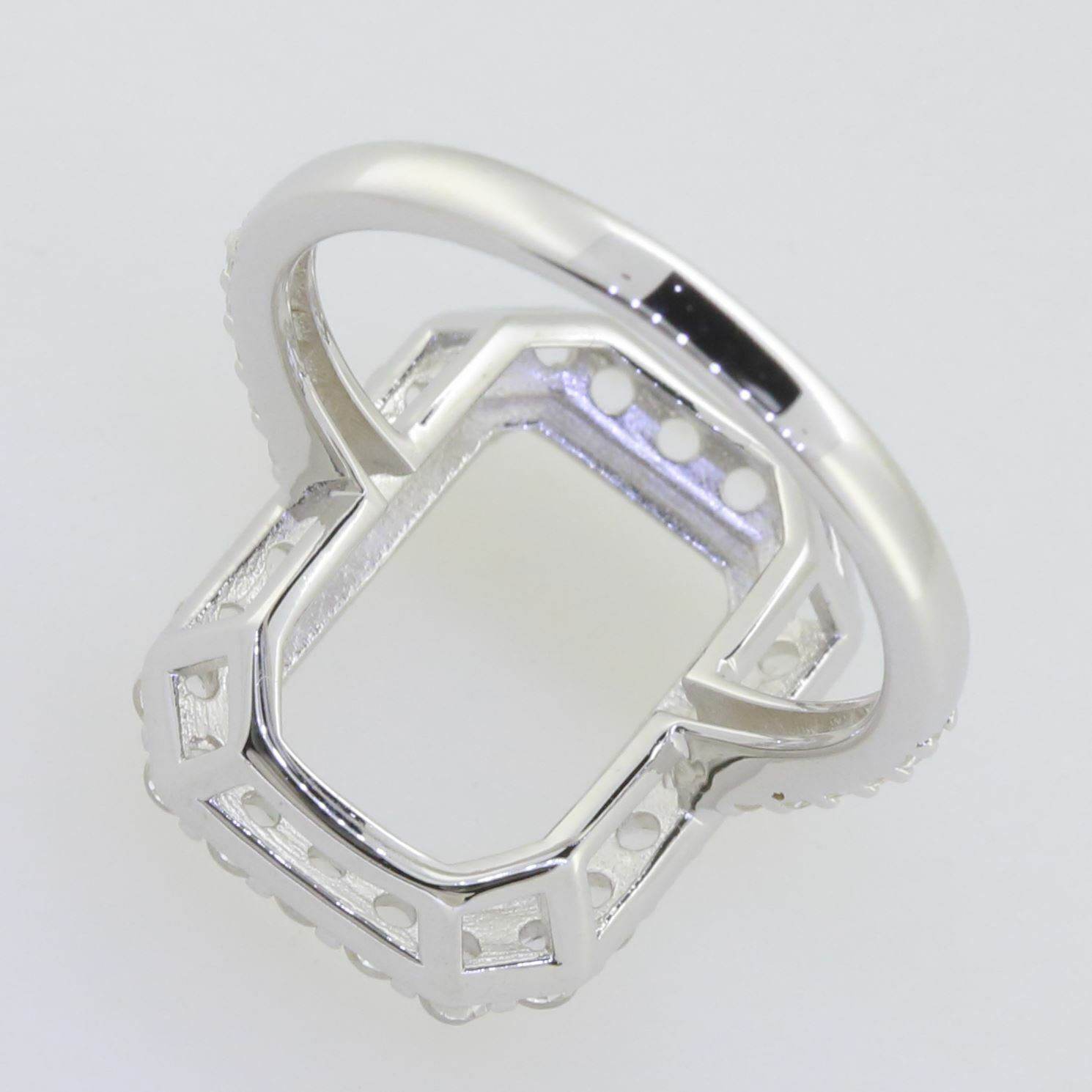 14K White Gold Semi Mount Ring Setting Emerald OCT 14X10mm Halo W/ Moissanite - Syzjewelry