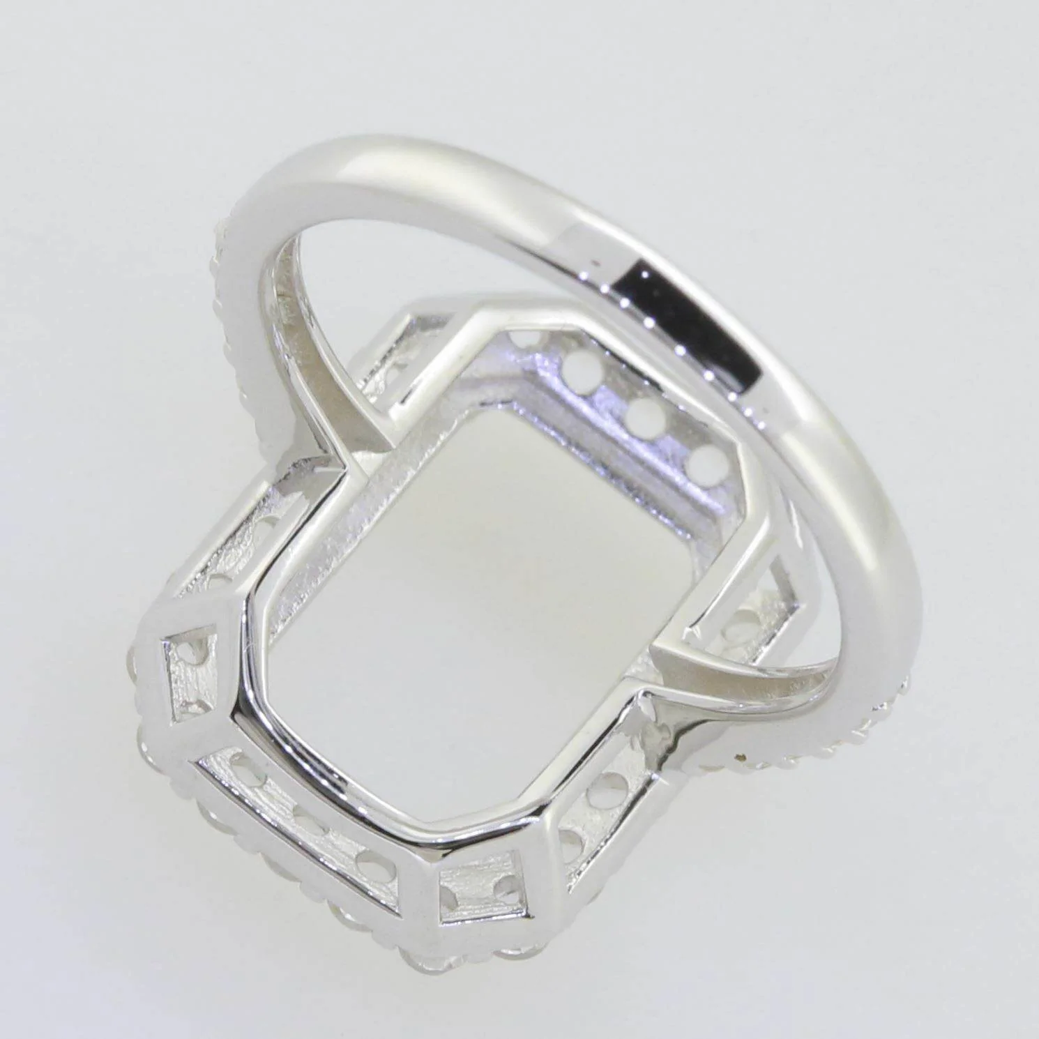 Sterling Silver Semi Mount Ring Setting Emerald OCT 14X10mm White Topaz Halo Syzjewelry