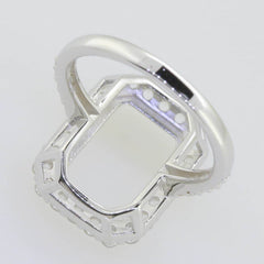 14K White Gold Semi Mount Ring Setting Emerald OCT 14X10mm Halo W/ Moissanite - Syzjewelry