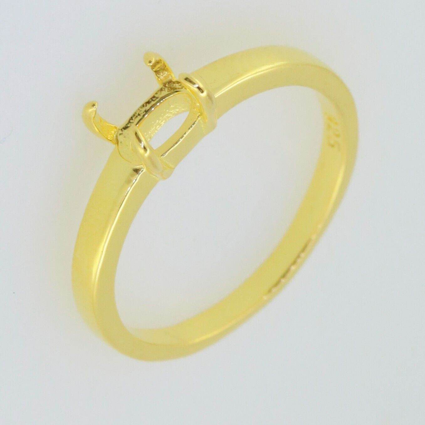 Sterling Silver Semi Mount Ring Setting Cab Oval OV 5x3mm Yellow Gold Plated - Syzjewelry