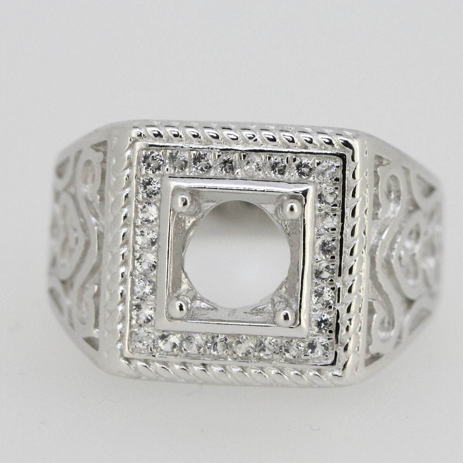 Sterling Silver Semi Mount Ring Setting RD 6.5x6.5mm Men's Ring - Syzjewelry