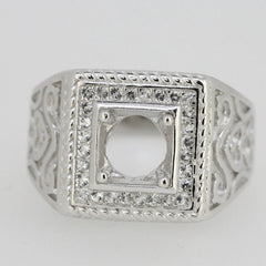 Sterling Silver Semi Mount Ring Setting RD 6.5x6.5mm Men's Ring - Syzjewelry
