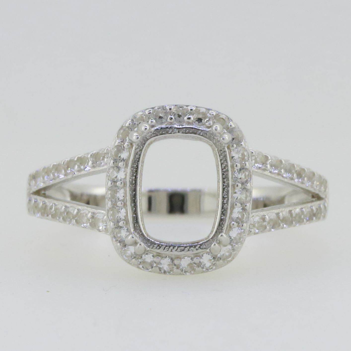 Sterling Silver Semi Mount Ring Setting Cushion CU 9x7mm Halo Topaz Split Shank - Syzjewelry