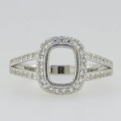 Sterling Silver Semi Mount Ring Setting Cushion CU 9x7mm Halo Topaz Split Shank - Syzjewelry