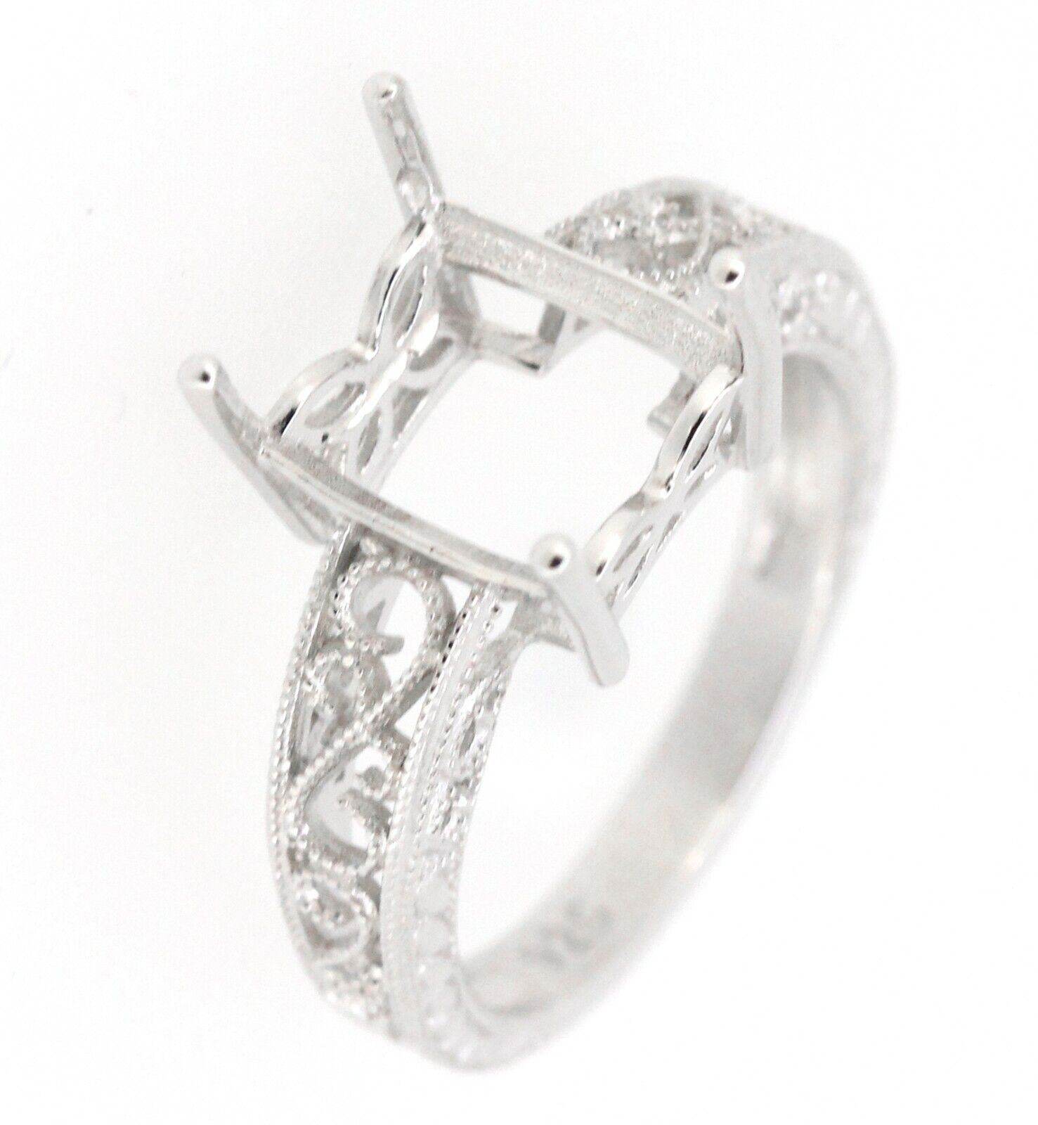 Sterling Silver Semi Mount Ring Setting Emerald Cut Oct 10x8mm Filigree - Syzjewelry