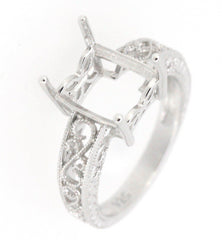 Sterling Silver Semi Mount Ring Setting Emerald Cut Oct 10x8mm Filigree - Syzjewelry