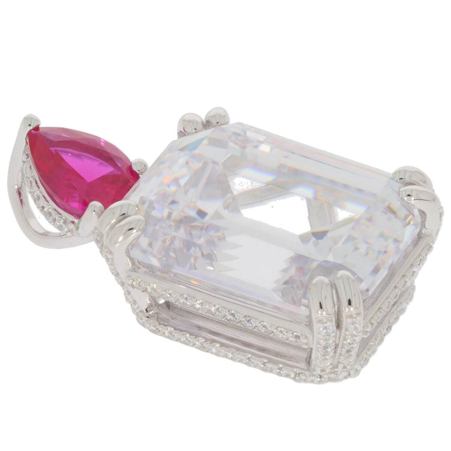 Sterling Silver Semi Mount Pendant Setting Emerald OCT 18x14 8x6mm White Top - Syzjewelry