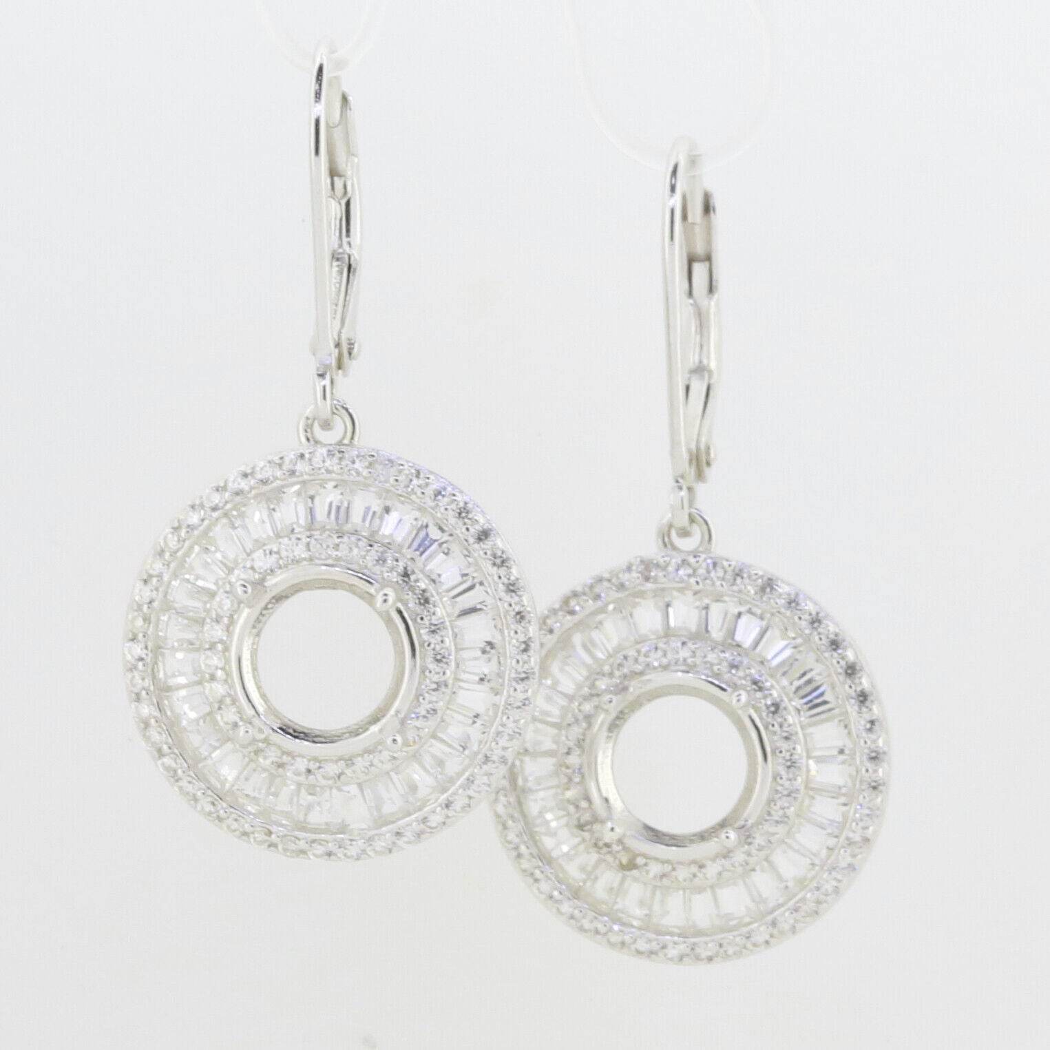 Sterling Silver Semi Mount Ring Setting Round RD 8x8mm Baguette Triple - Syzjewelry