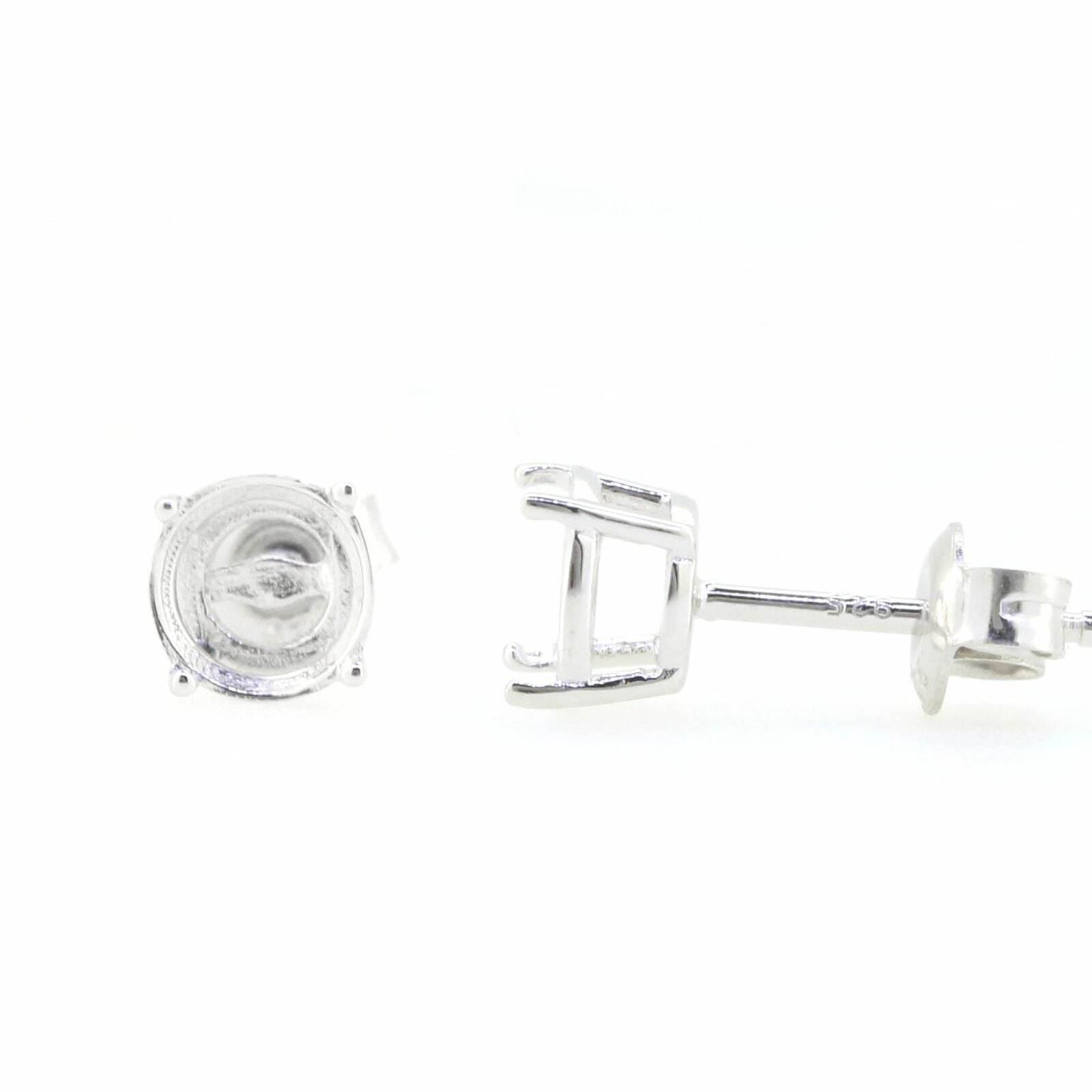 Sterling Silver Semi Mount Earrings Setting Round RD 6.5x6.5mm White Topaz - Syzjewelry