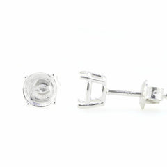 Sterling Silver Semi Mount Earrings Setting Round RD 6.5x6.5mm White Topaz - Syzjewelry