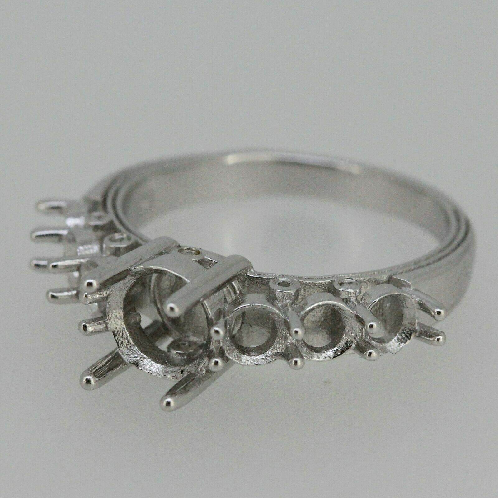 Sterling silver Semi Mount Ring Setting Round RD 7x7mm & RD 4x4 w/ White Topaz - Syzjewelry