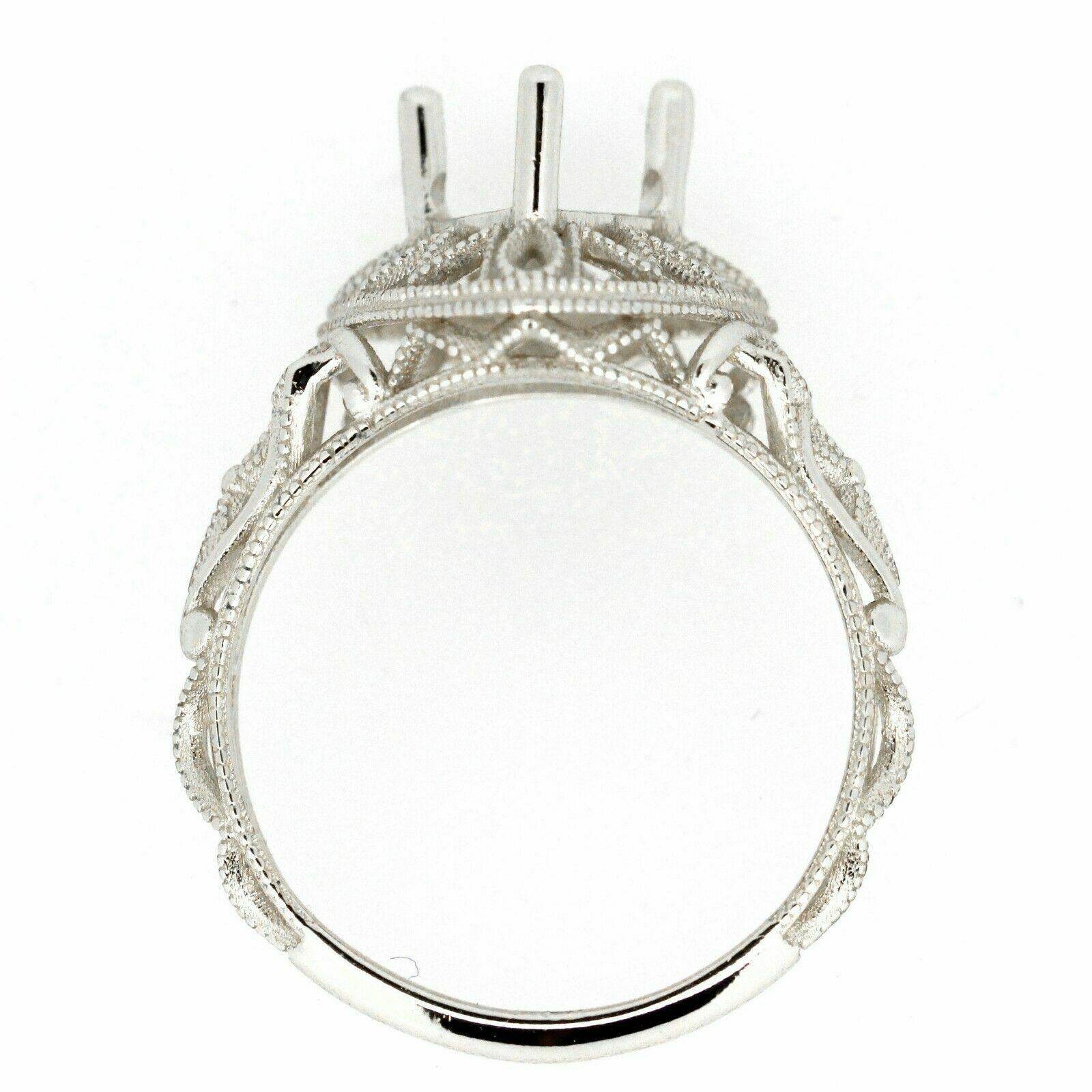 Art Deco Style Sterling Silver Semi Mount Ring Setting Trillion Tri 6x6mm - Syzjewelry