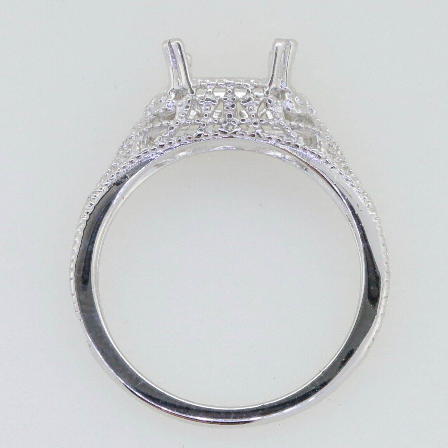 Filigree Sterling Silver Semi Mount Ring Setting Cushion CU 7x7mm Vintage Repro - Syzjewelry